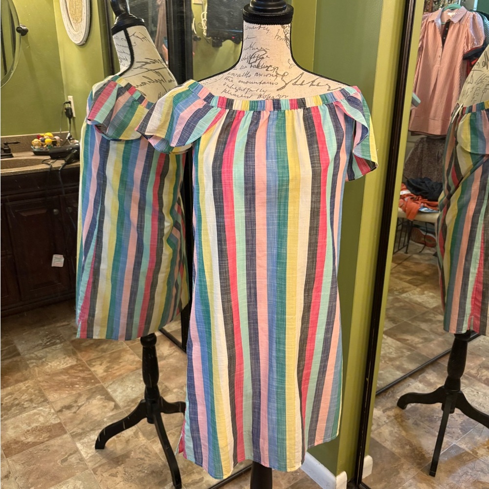 J. Crew Multicolor Striped Off-Shoulder Dress